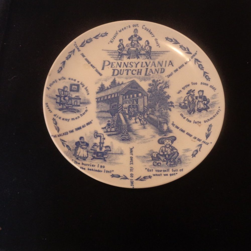 VINTAGE 1950S PENNSYLVANIA DUTCH LAND PLATE W SAYINGS